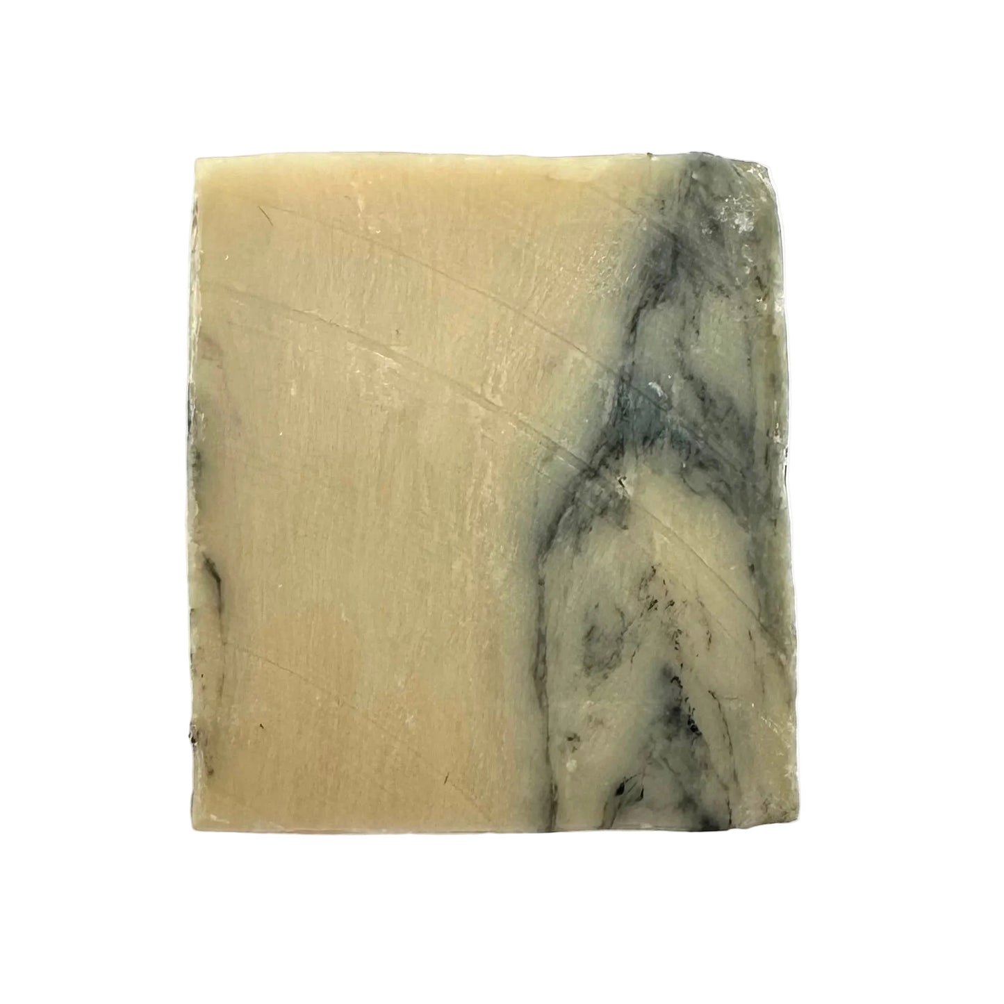 Marble-patterned soap bar on a white background