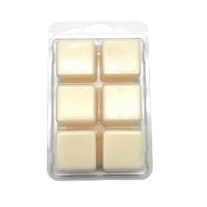 Pack of six square wax melts in a clear plastic packaging on a white background