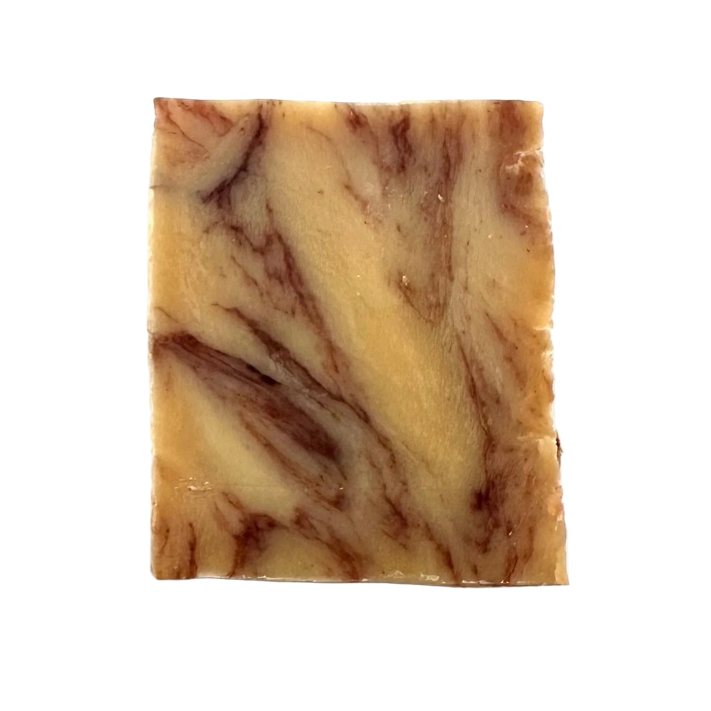 Marbled brown and beige soap bar on a white background