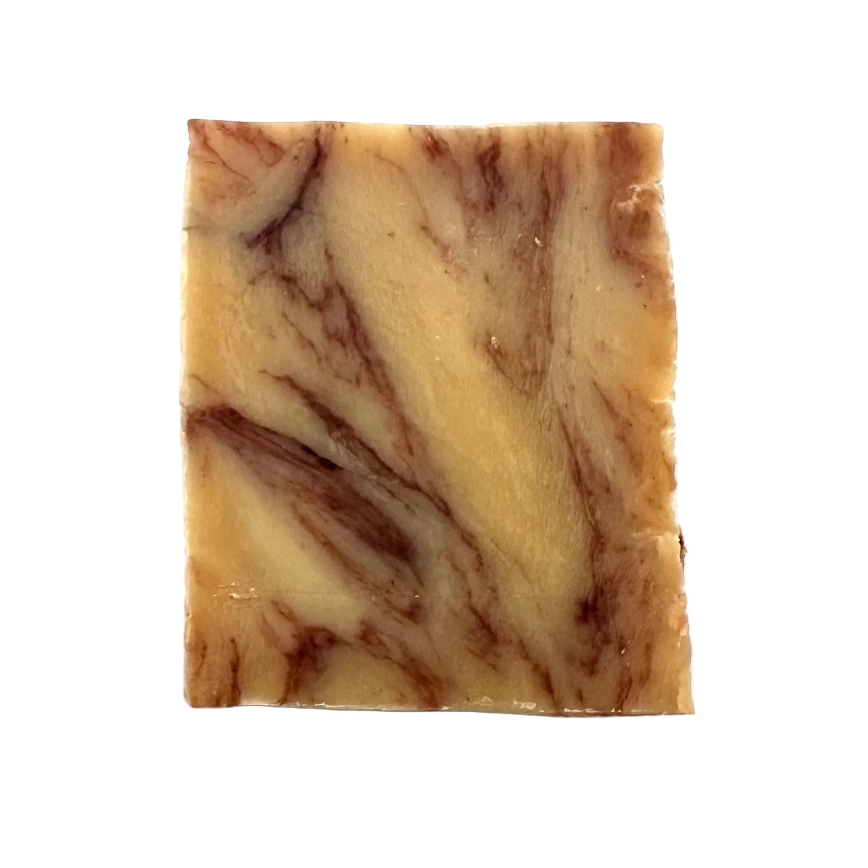Marbled brown and beige soap bar on a white background