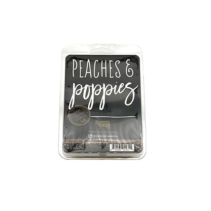 Packaged product with 'Peaches & Poppies' branding on a white background