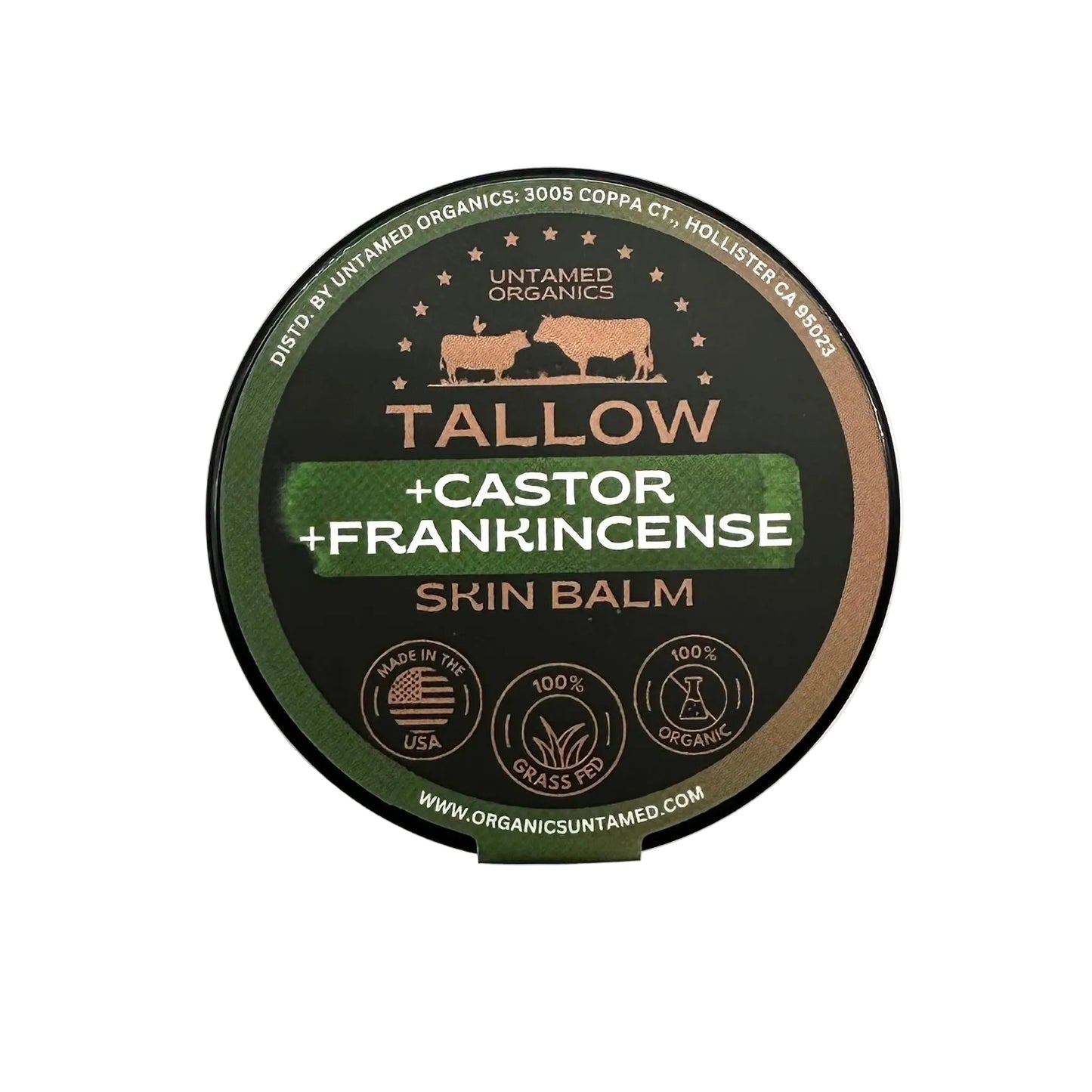 tallow castor and frank skin balm top of container
