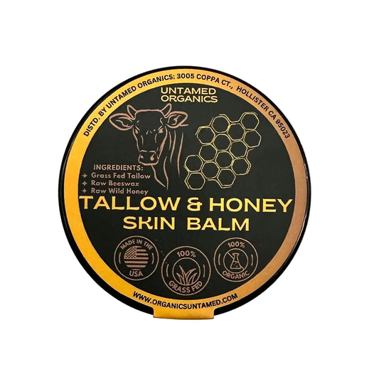 Tallow & Honey Skin Balm container with Untamed Organics branding on a white background