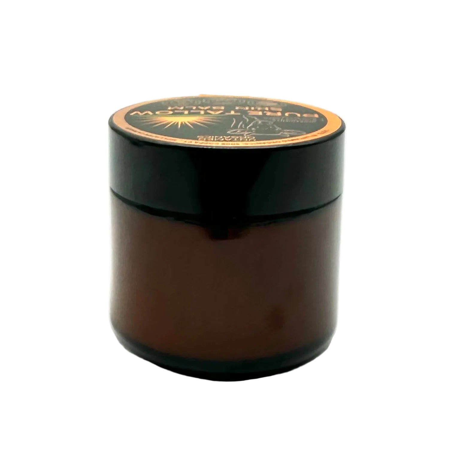 Black jar with a gold lid on a white background