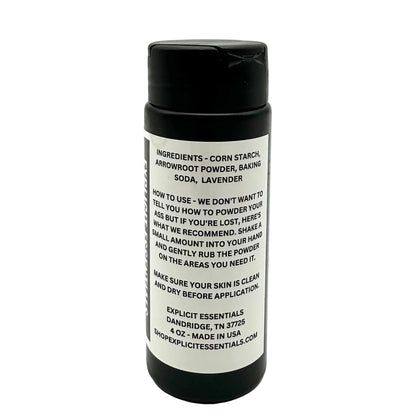 Black container with white label on a white background