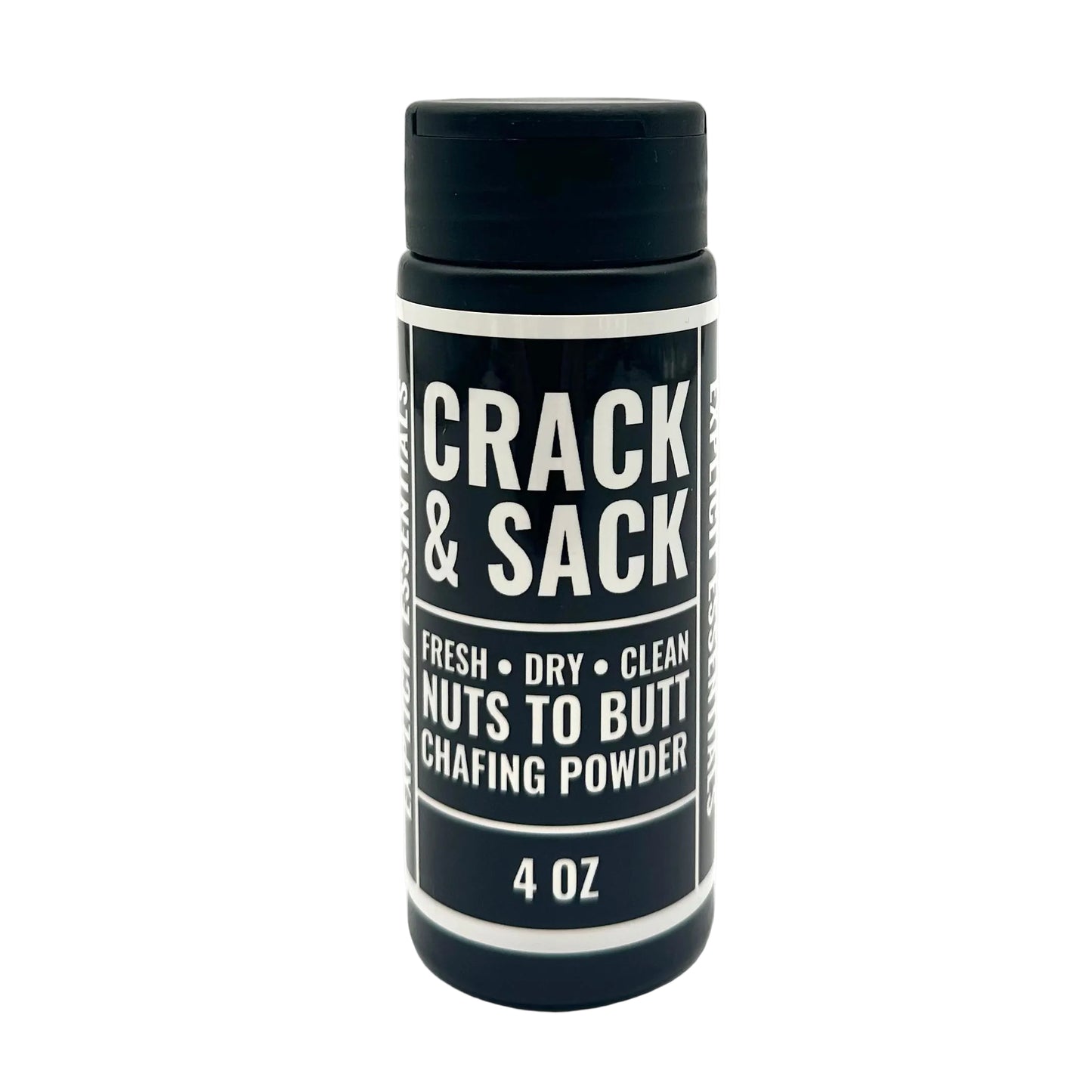 Chafing powder container labeled 'Crack & Sack' on a white background