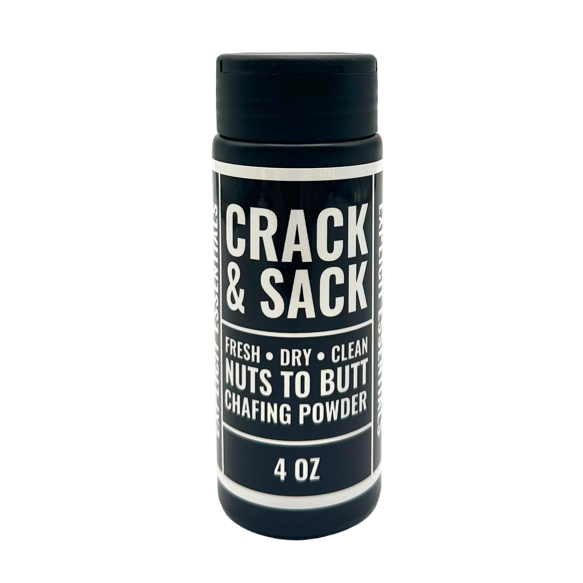 Chafing powder container labeled 'Crack & Sack' on a white background