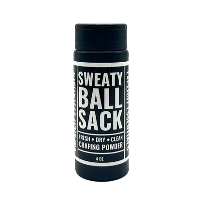 Black container labeled 'Sweaty Ball Sack' on a white background