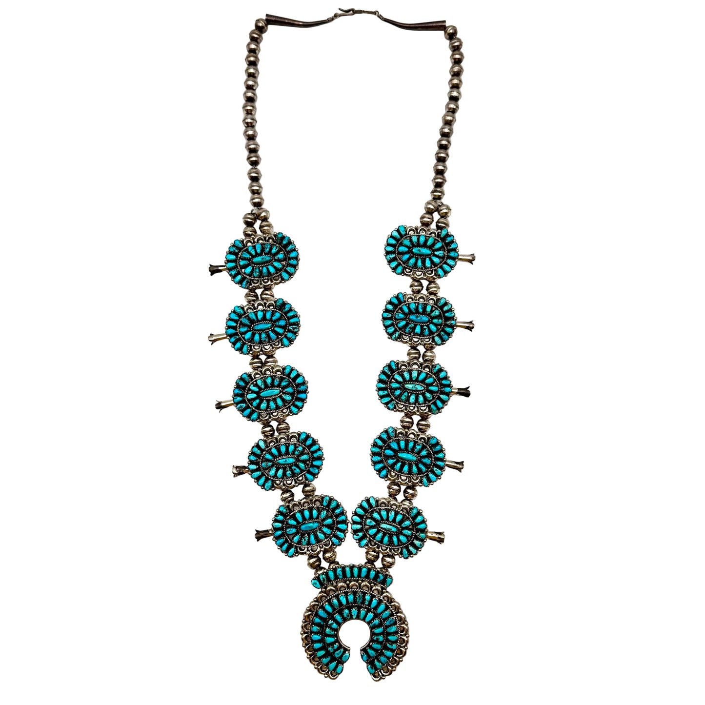 Necklace with turquoise beads on a white background