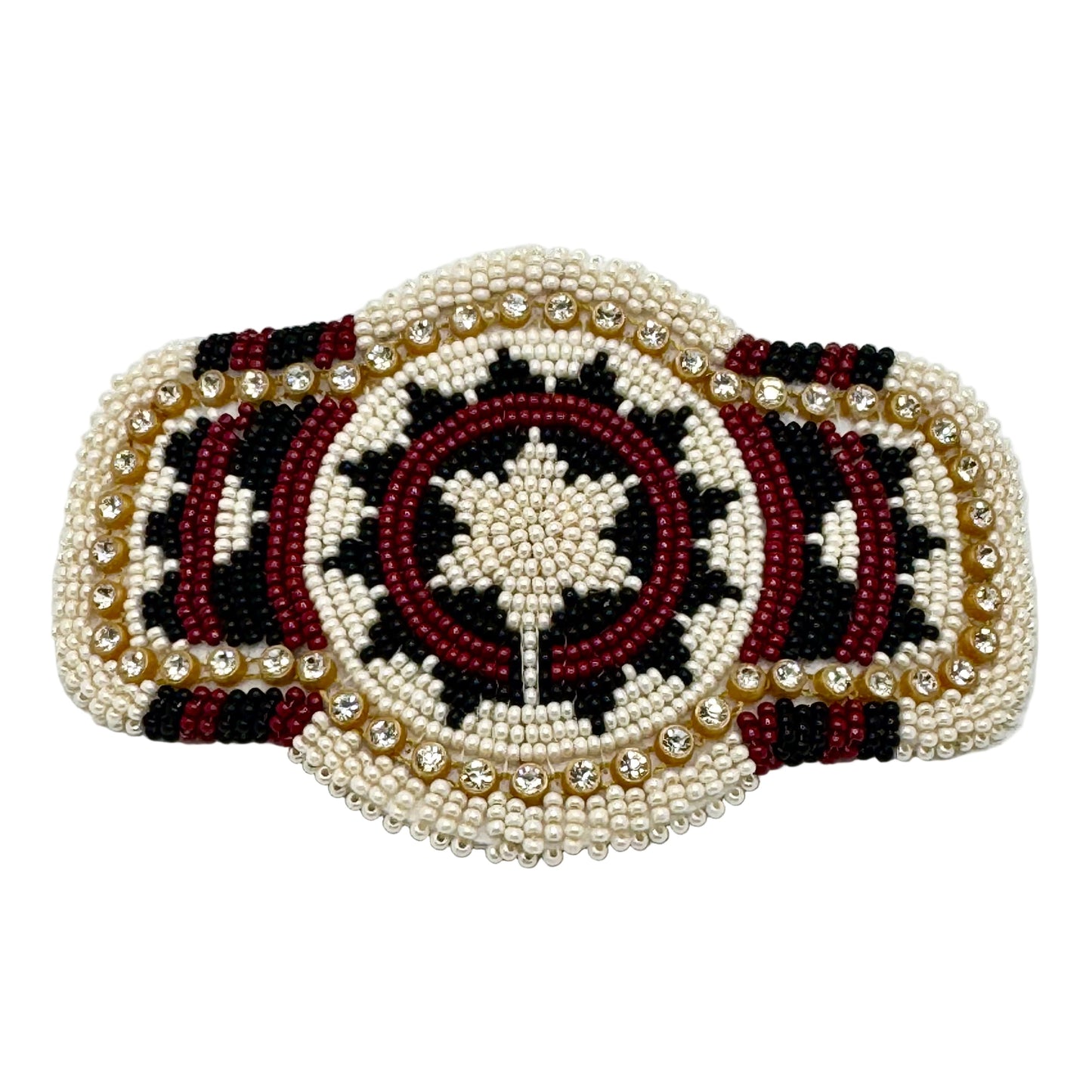 Decorative headband with intricate beadwork on a white background