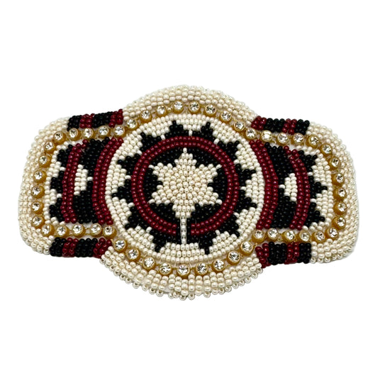 Decorative headband with intricate beadwork on a white background