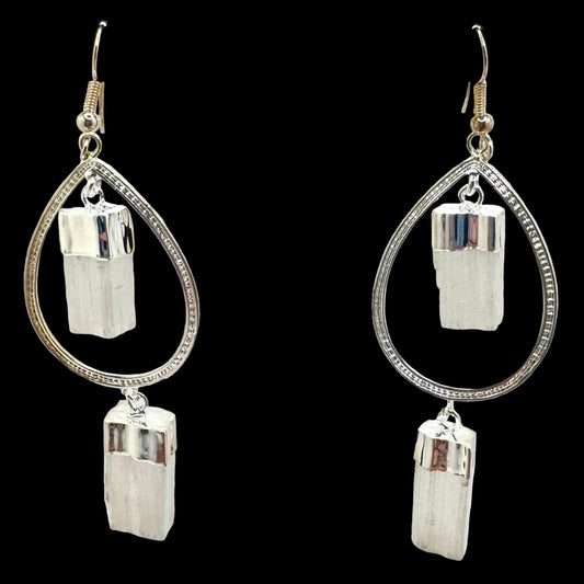 Double Selenite Tear Drop Earrings