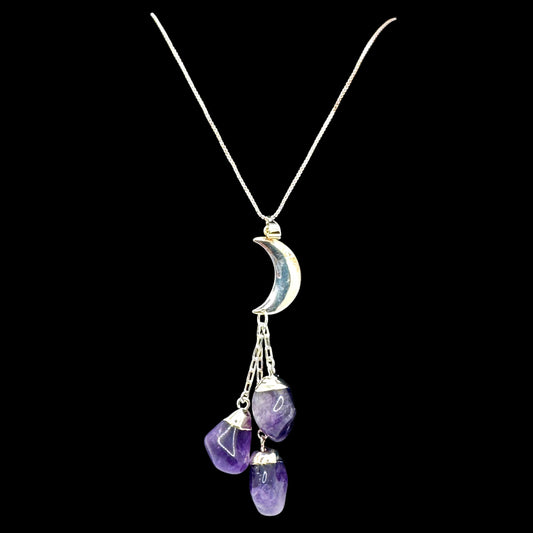 Amethyst Triple Stone Moon Necklace
