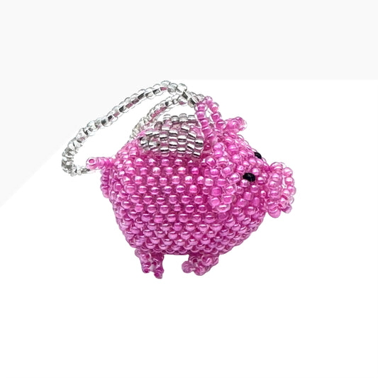 Beaded Flying Pig Keychain Charm/ Ornament