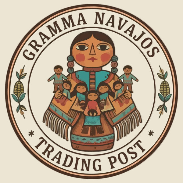 Logo of Gramma Navajos Trading Post featuring a stylized illustration of a woman with children.